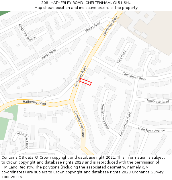 308, HATHERLEY ROAD, CHELTENHAM, GL51 6HU: Location map and indicative extent of plot