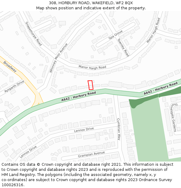 308, HORBURY ROAD, WAKEFIELD, WF2 8QX: Location map and indicative extent of plot