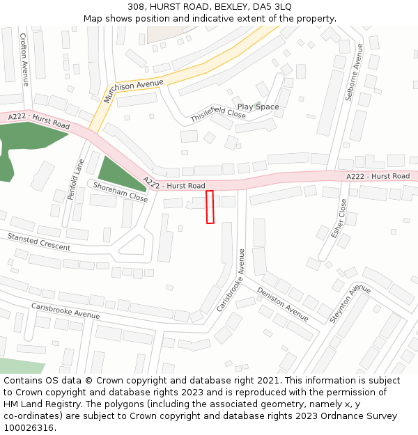 308, HURST ROAD, BEXLEY, DA5 3LQ: Location map and indicative extent of plot