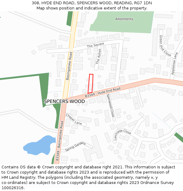 308, HYDE END ROAD, SPENCERS WOOD, READING, RG7 1DN: Location map and indicative extent of plot