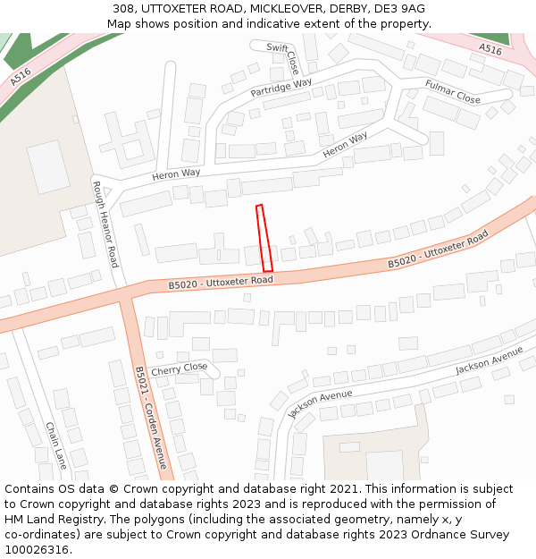 308, UTTOXETER ROAD, MICKLEOVER, DERBY, DE3 9AG: Location map and indicative extent of plot