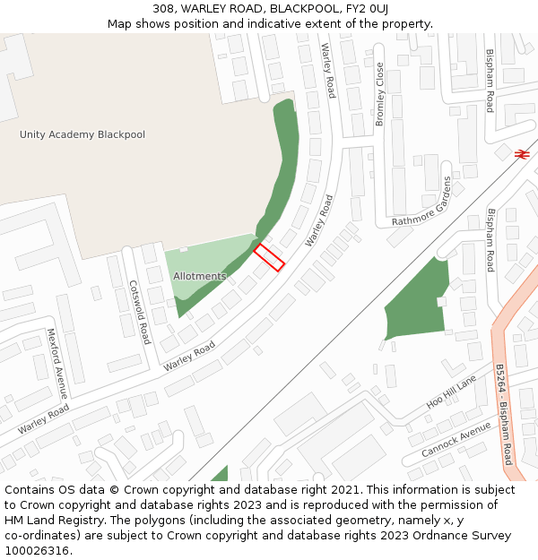 308, WARLEY ROAD, BLACKPOOL, FY2 0UJ: Location map and indicative extent of plot