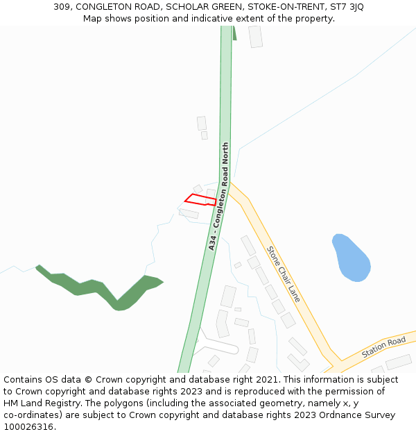 309, CONGLETON ROAD, SCHOLAR GREEN, STOKE-ON-TRENT, ST7 3JQ: Location map and indicative extent of plot