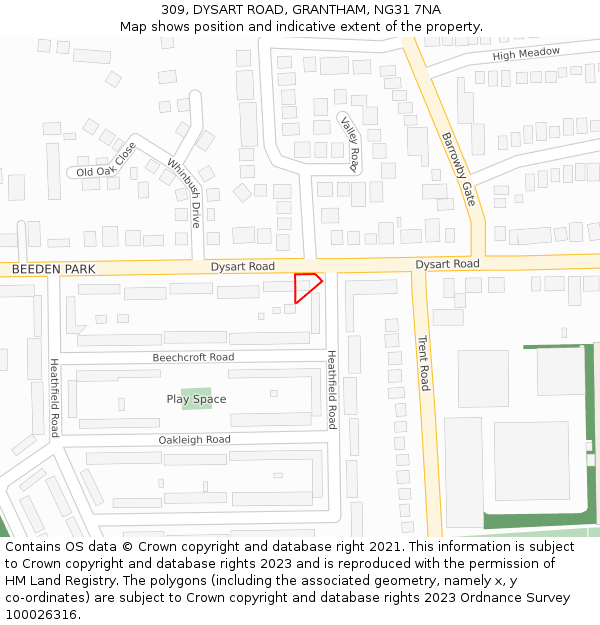 309, DYSART ROAD, GRANTHAM, NG31 7NA: Location map and indicative extent of plot