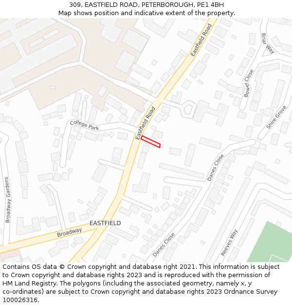 309, EASTFIELD ROAD, PETERBOROUGH, PE1 4BH: Location map and indicative extent of plot
