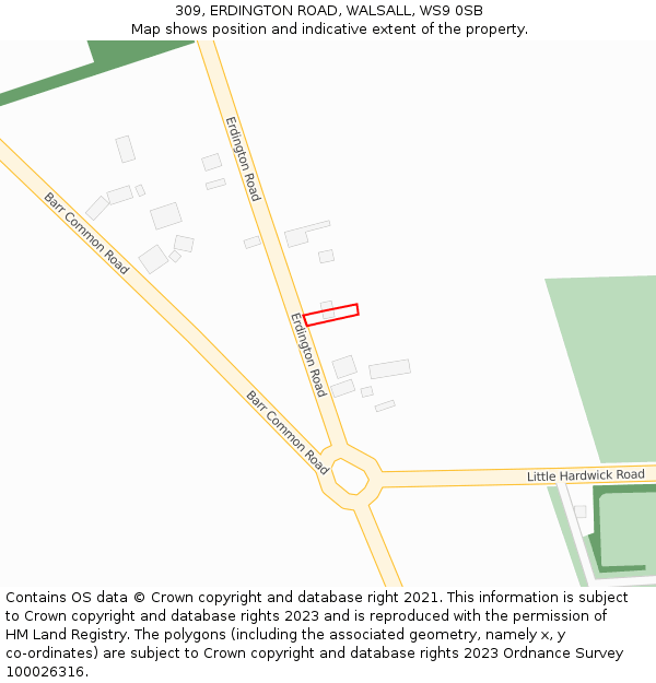 309, ERDINGTON ROAD, WALSALL, WS9 0SB: Location map and indicative extent of plot