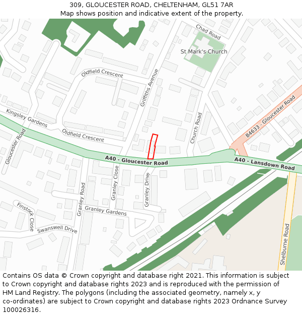 309, GLOUCESTER ROAD, CHELTENHAM, GL51 7AR: Location map and indicative extent of plot