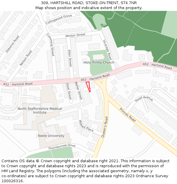 309, HARTSHILL ROAD, STOKE-ON-TRENT, ST4 7NR: Location map and indicative extent of plot