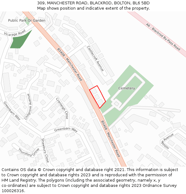 309, MANCHESTER ROAD, BLACKROD, BOLTON, BL6 5BD: Location map and indicative extent of plot