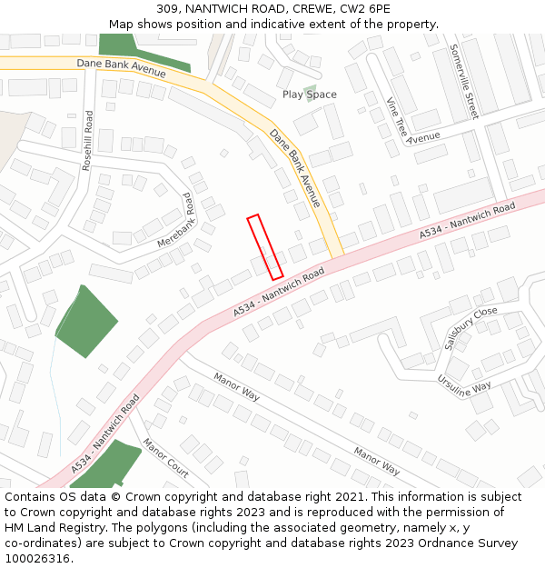 309, NANTWICH ROAD, CREWE, CW2 6PE: Location map and indicative extent of plot