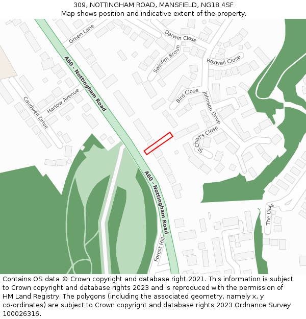 309, NOTTINGHAM ROAD, MANSFIELD, NG18 4SF: Location map and indicative extent of plot