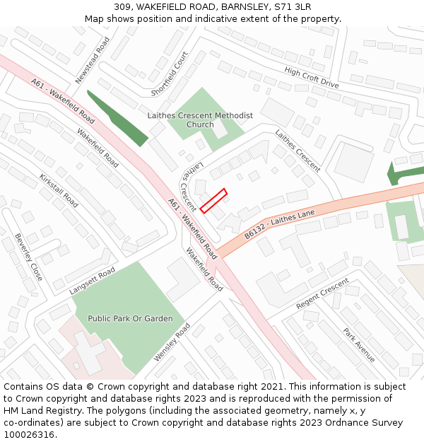 309, WAKEFIELD ROAD, BARNSLEY, S71 3LR: Location map and indicative extent of plot