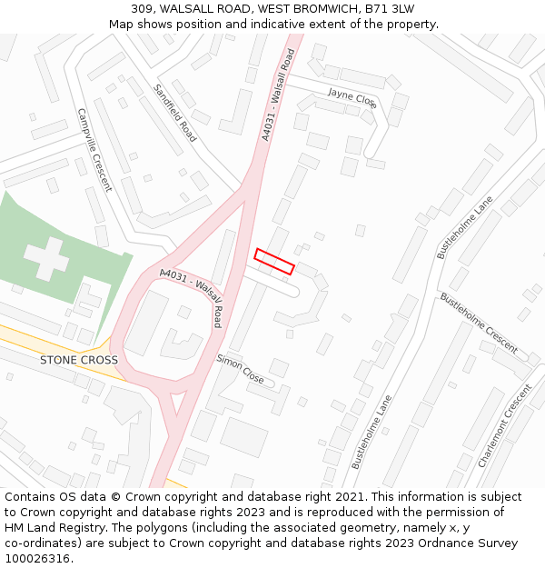 309, WALSALL ROAD, WEST BROMWICH, B71 3LW: Location map and indicative extent of plot