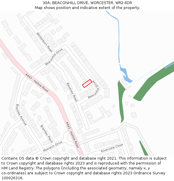 30A, BEACONHILL DRIVE, WORCESTER, WR2 6DR: Location map and indicative extent of plot