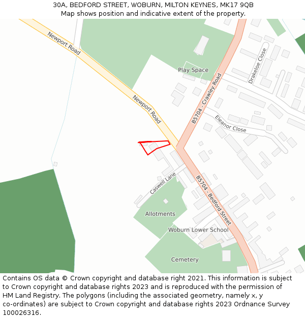 30A, BEDFORD STREET, WOBURN, MILTON KEYNES, MK17 9QB: Location map and indicative extent of plot