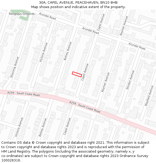 30A, CAPEL AVENUE, PEACEHAVEN, BN10 8HB: Location map and indicative extent of plot