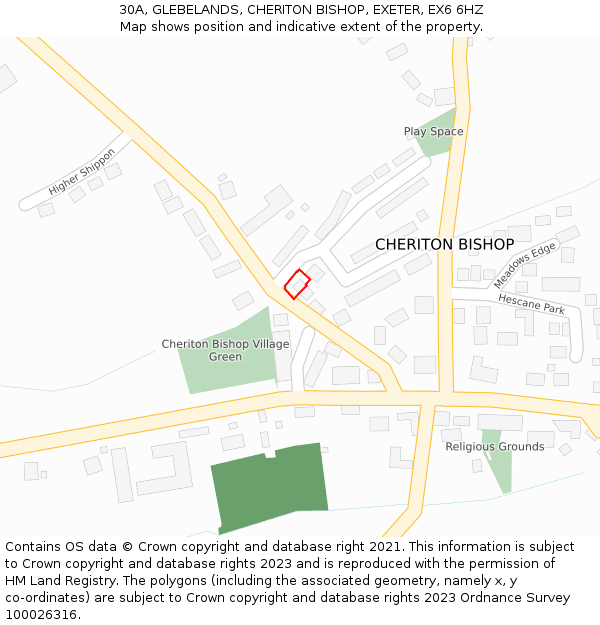 30A, GLEBELANDS, CHERITON BISHOP, EXETER, EX6 6HZ: Location map and indicative extent of plot