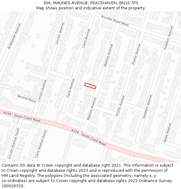 30A, MALINES AVENUE, PEACEHAVEN, BN10 7PS: Location map and indicative extent of plot