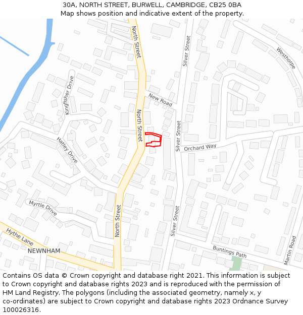 30A, NORTH STREET, BURWELL, CAMBRIDGE, CB25 0BA: Location map and indicative extent of plot