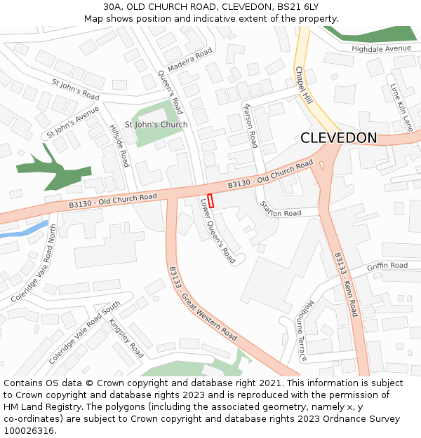 30A, OLD CHURCH ROAD, CLEVEDON, BS21 6LY: Location map and indicative extent of plot