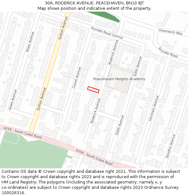 30A, RODERICK AVENUE, PEACEHAVEN, BN10 8JT: Location map and indicative extent of plot