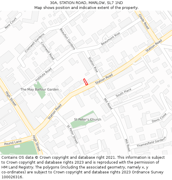 30A, STATION ROAD, MARLOW, SL7 1ND: Location map and indicative extent of plot