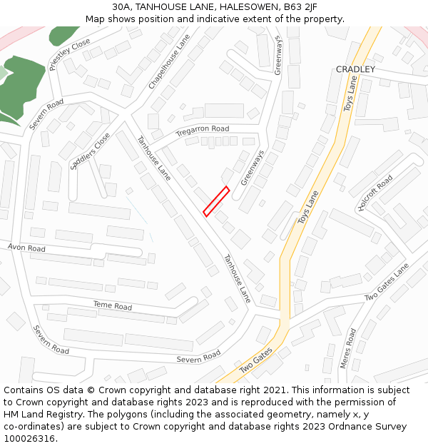 30A, TANHOUSE LANE, HALESOWEN, B63 2JF: Location map and indicative extent of plot