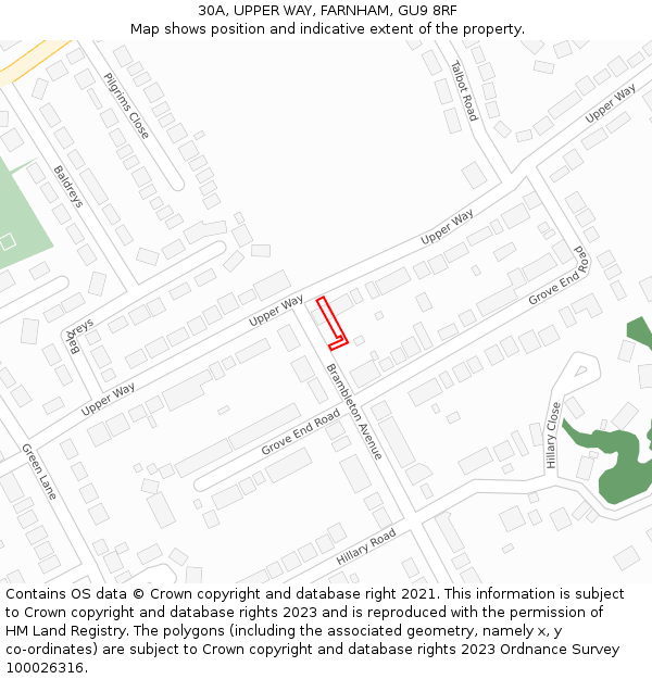 30A, UPPER WAY, FARNHAM, GU9 8RF: Location map and indicative extent of plot