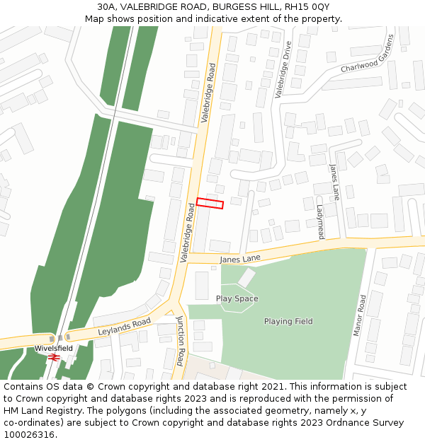 30A, VALEBRIDGE ROAD, BURGESS HILL, RH15 0QY: Location map and indicative extent of plot