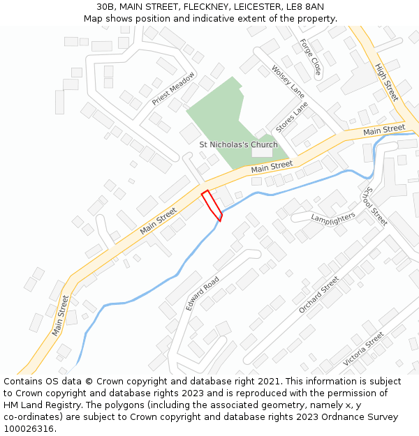 30B, MAIN STREET, FLECKNEY, LEICESTER, LE8 8AN: Location map and indicative extent of plot