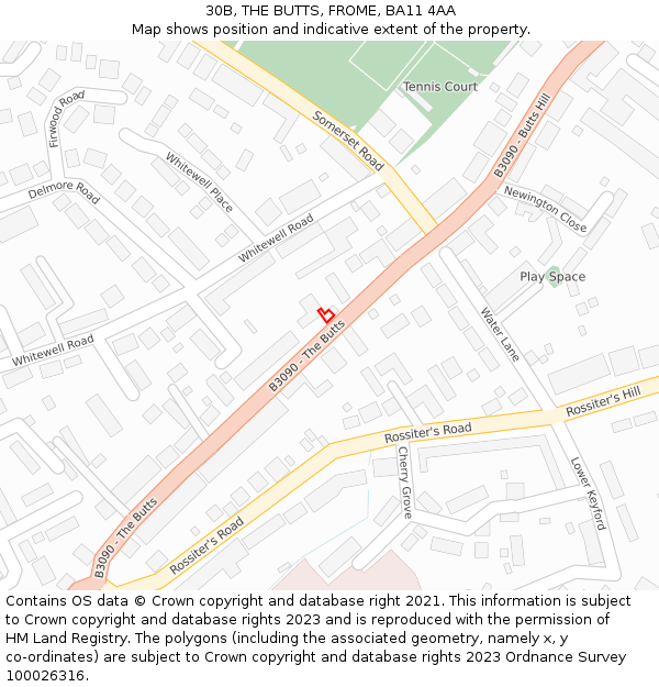 30B, THE BUTTS, FROME, BA11 4AA: Location map and indicative extent of plot