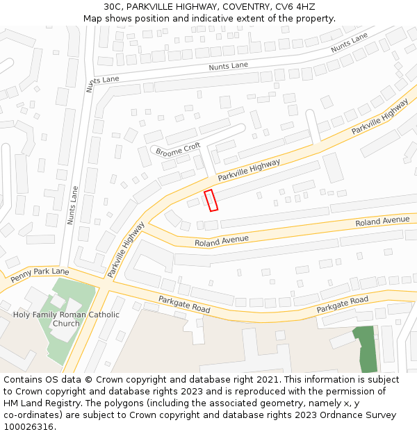 30C, PARKVILLE HIGHWAY, COVENTRY, CV6 4HZ: Location map and indicative extent of plot