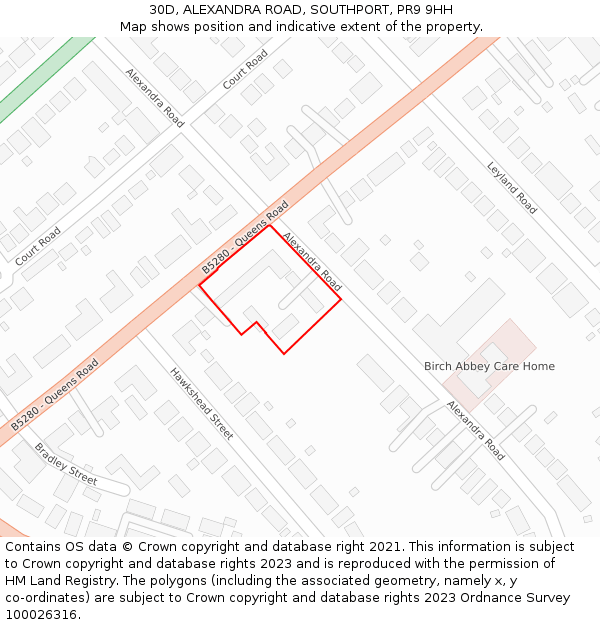 30D, ALEXANDRA ROAD, SOUTHPORT, PR9 9HH: Location map and indicative extent of plot