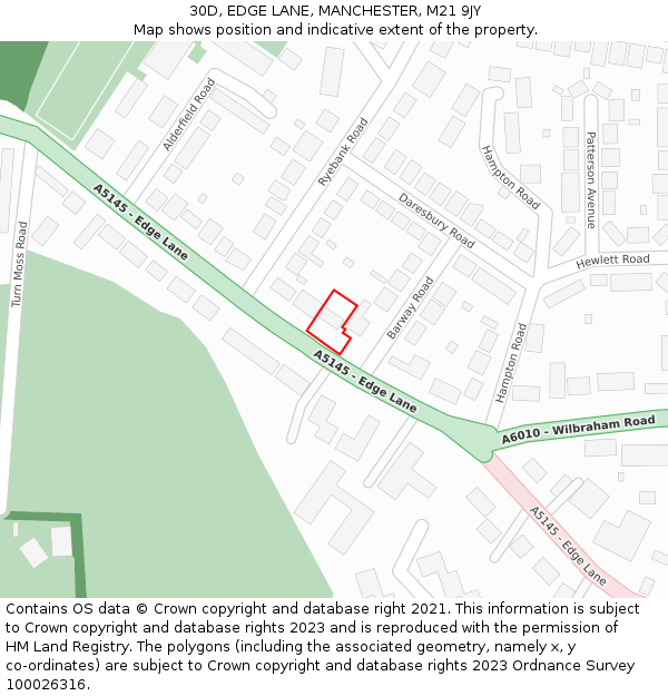 30D, EDGE LANE, MANCHESTER, M21 9JY: Location map and indicative extent of plot