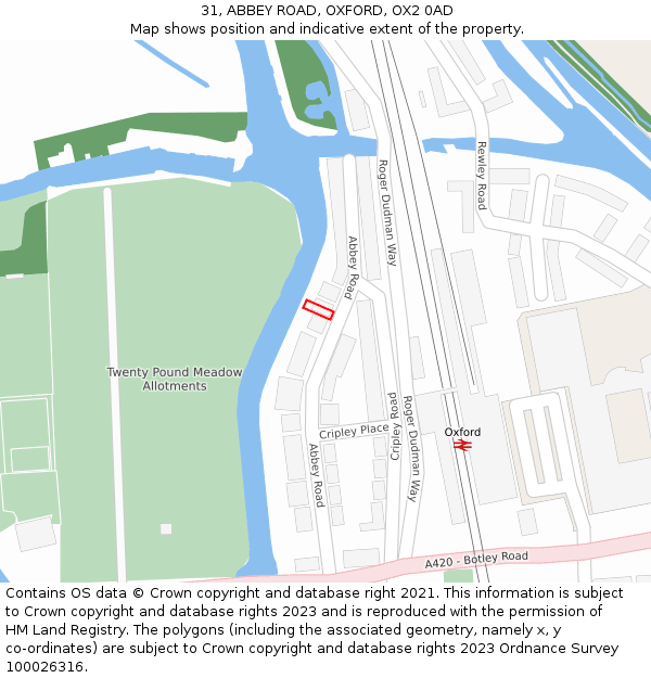 31, ABBEY ROAD, OXFORD, OX2 0AD: Location map and indicative extent of plot