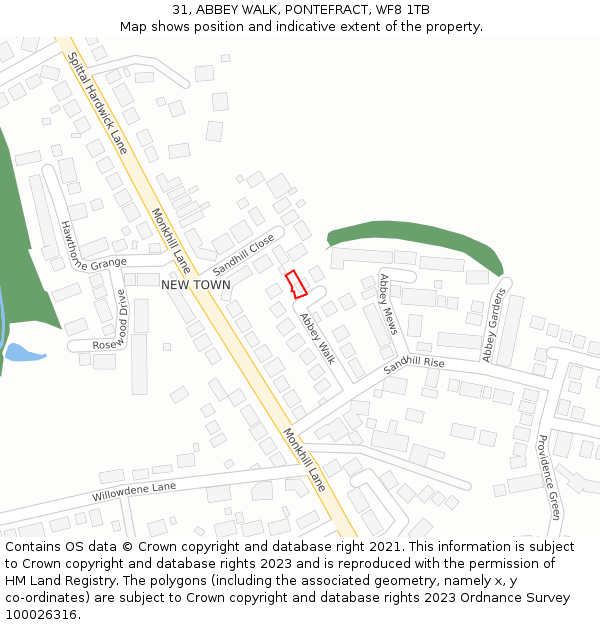 31, ABBEY WALK, PONTEFRACT, WF8 1TB: Location map and indicative extent of plot