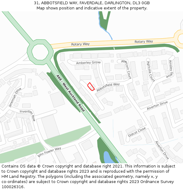 31, ABBOTSFIELD WAY, FAVERDALE, DARLINGTON, DL3 0GB: Location map and indicative extent of plot