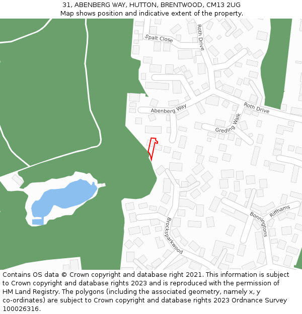 31, ABENBERG WAY, HUTTON, BRENTWOOD, CM13 2UG: Location map and indicative extent of plot