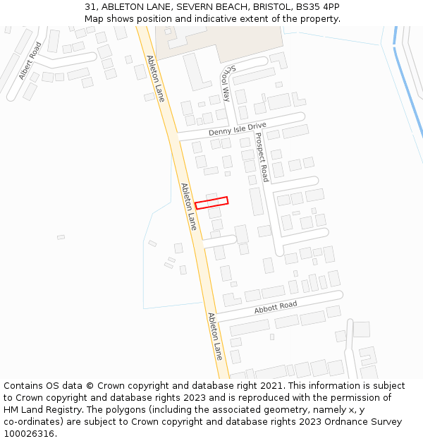 31, ABLETON LANE, SEVERN BEACH, BRISTOL, BS35 4PP: Location map and indicative extent of plot