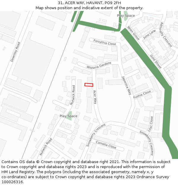 31, ACER WAY, HAVANT, PO9 2FH: Location map and indicative extent of plot