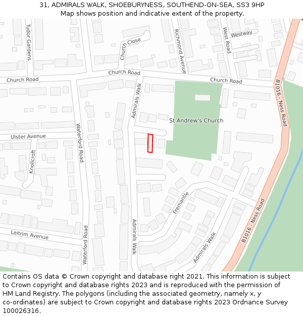 31, ADMIRALS WALK, SHOEBURYNESS, SOUTHEND-ON-SEA, SS3 9HP: Location map and indicative extent of plot
