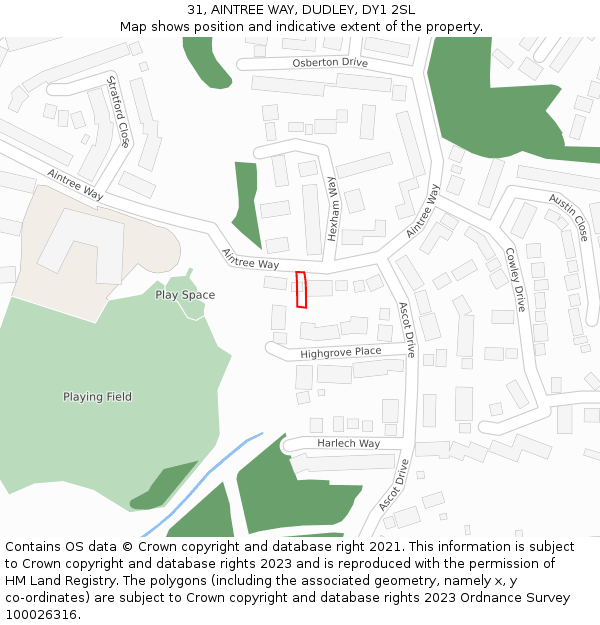 31, AINTREE WAY, DUDLEY, DY1 2SL: Location map and indicative extent of plot