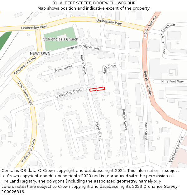 31, ALBERT STREET, DROITWICH, WR9 8HP: Location map and indicative extent of plot