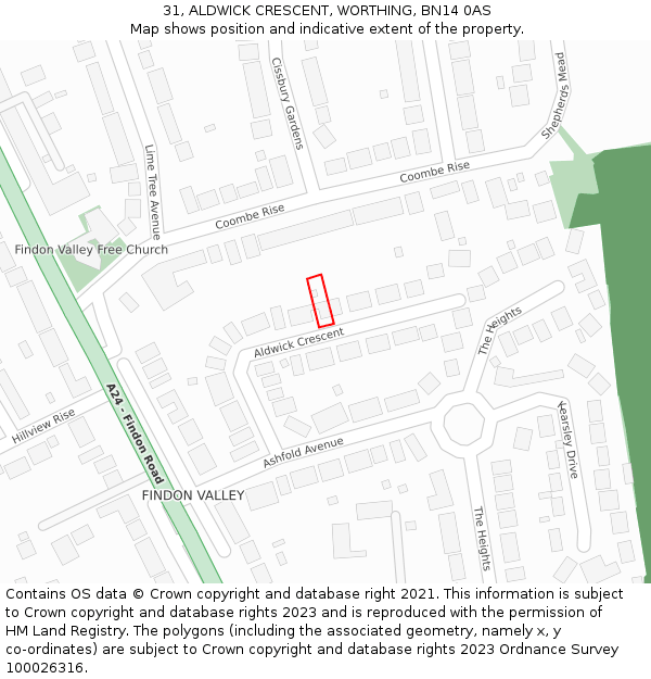 31, ALDWICK CRESCENT, WORTHING, BN14 0AS: Location map and indicative extent of plot