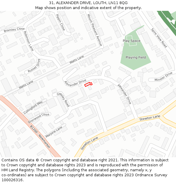 31, ALEXANDER DRIVE, LOUTH, LN11 8QG: Location map and indicative extent of plot