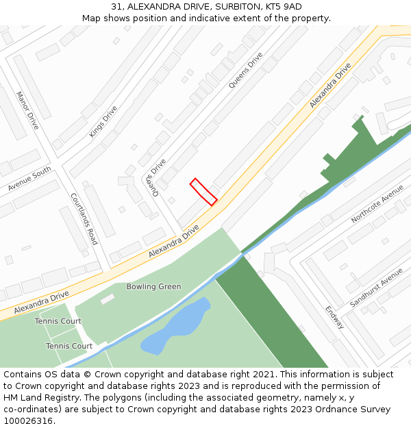 31, ALEXANDRA DRIVE, SURBITON, KT5 9AD: Location map and indicative extent of plot