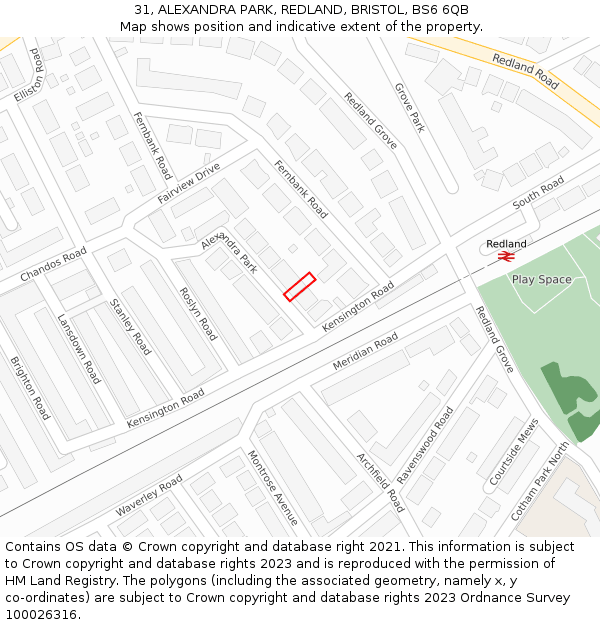 31, ALEXANDRA PARK, REDLAND, BRISTOL, BS6 6QB: Location map and indicative extent of plot