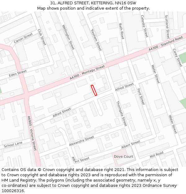 31, ALFRED STREET, KETTERING, NN16 0SW: Location map and indicative extent of plot