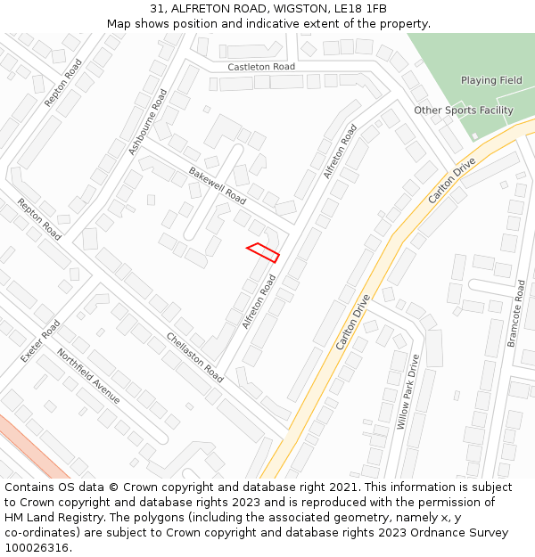 31, ALFRETON ROAD, WIGSTON, LE18 1FB: Location map and indicative extent of plot