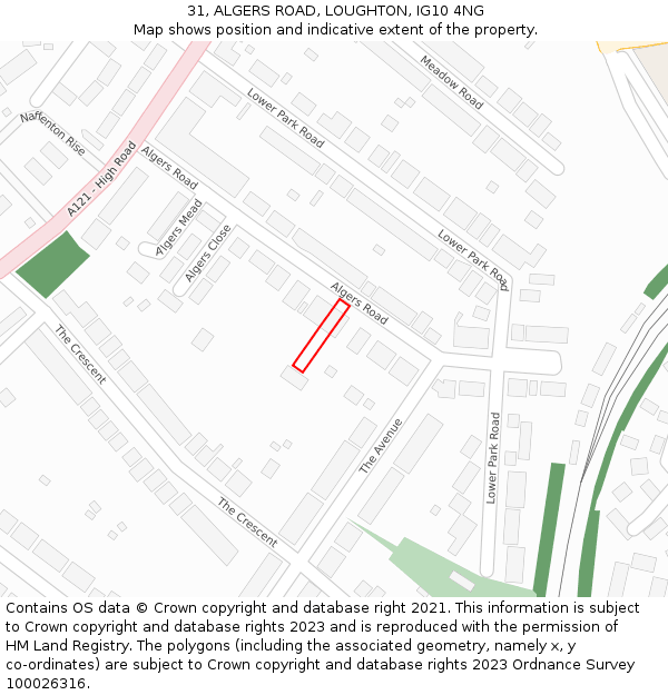 31, ALGERS ROAD, LOUGHTON, IG10 4NG: Location map and indicative extent of plot